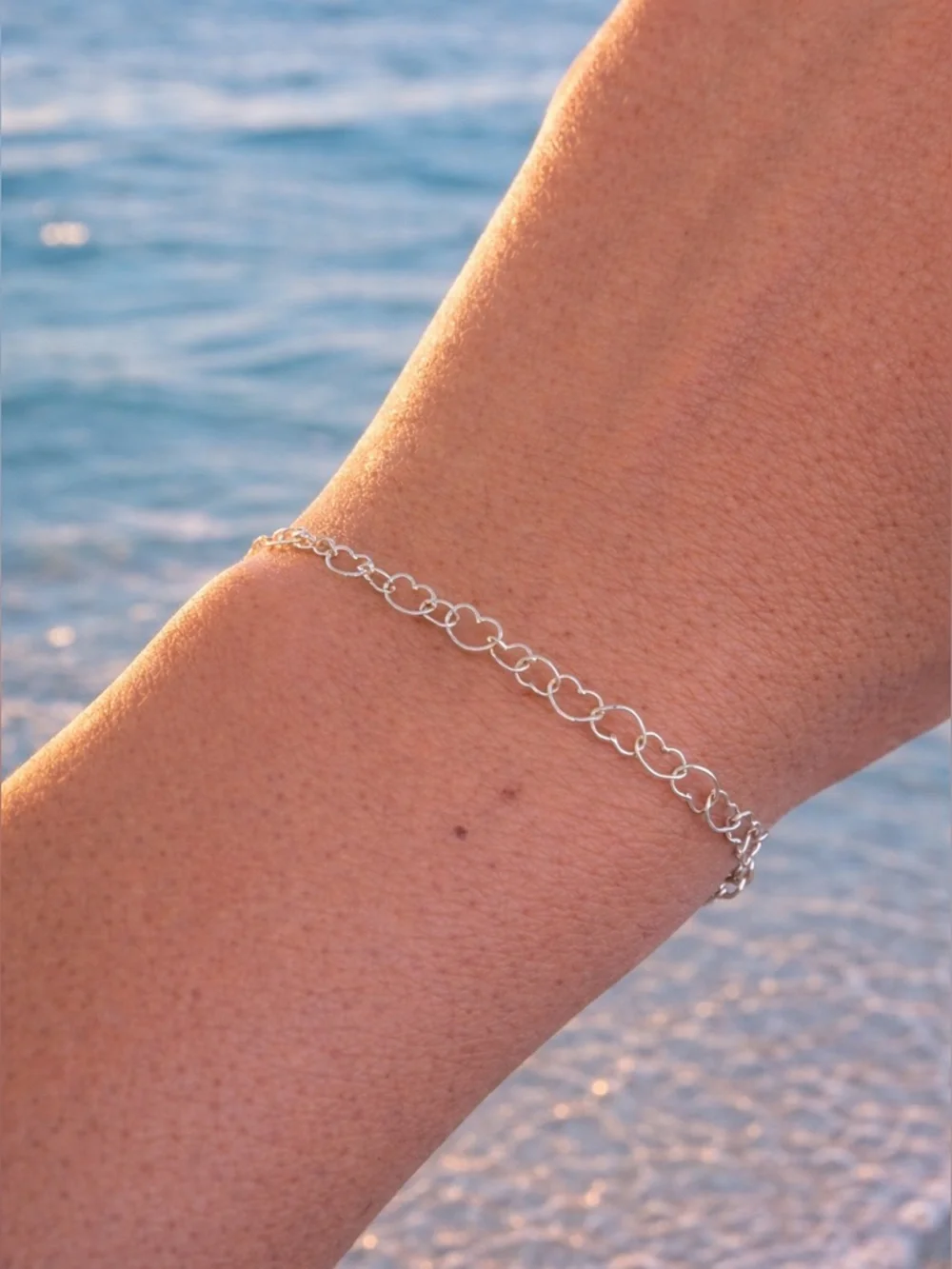 3mm Silver Heart Link Chain Custom Bracelet (S925)